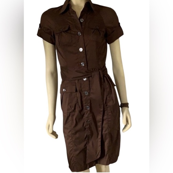 Diane Von Furstenberg Clive Chocolate Brown Military Button Up Shirt Dress Sz 8 - Picture 1 of 6